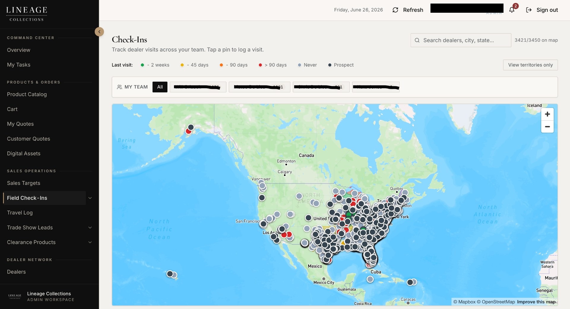 Field check-ins map