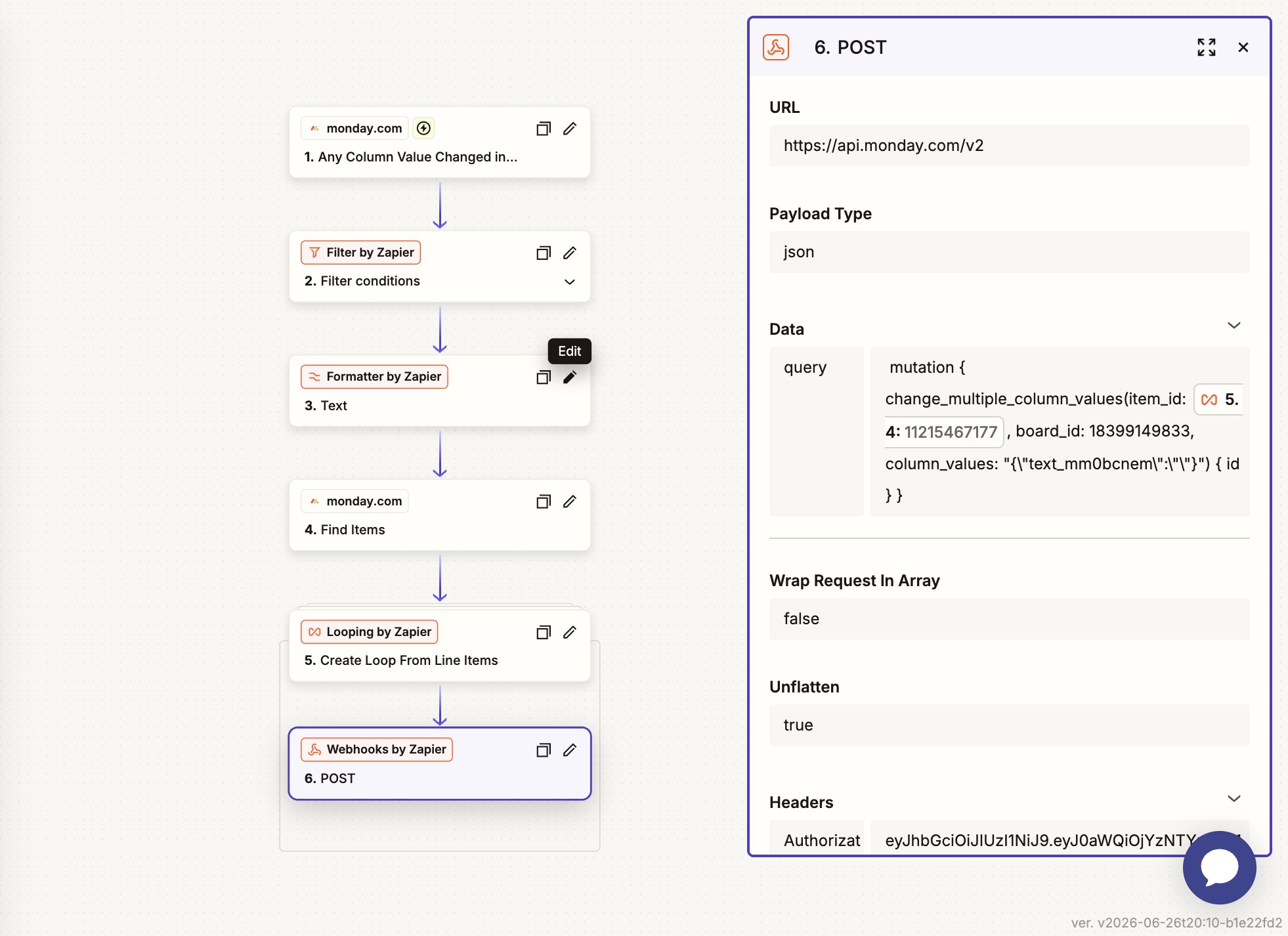 Zapier monday.com webhook workflow