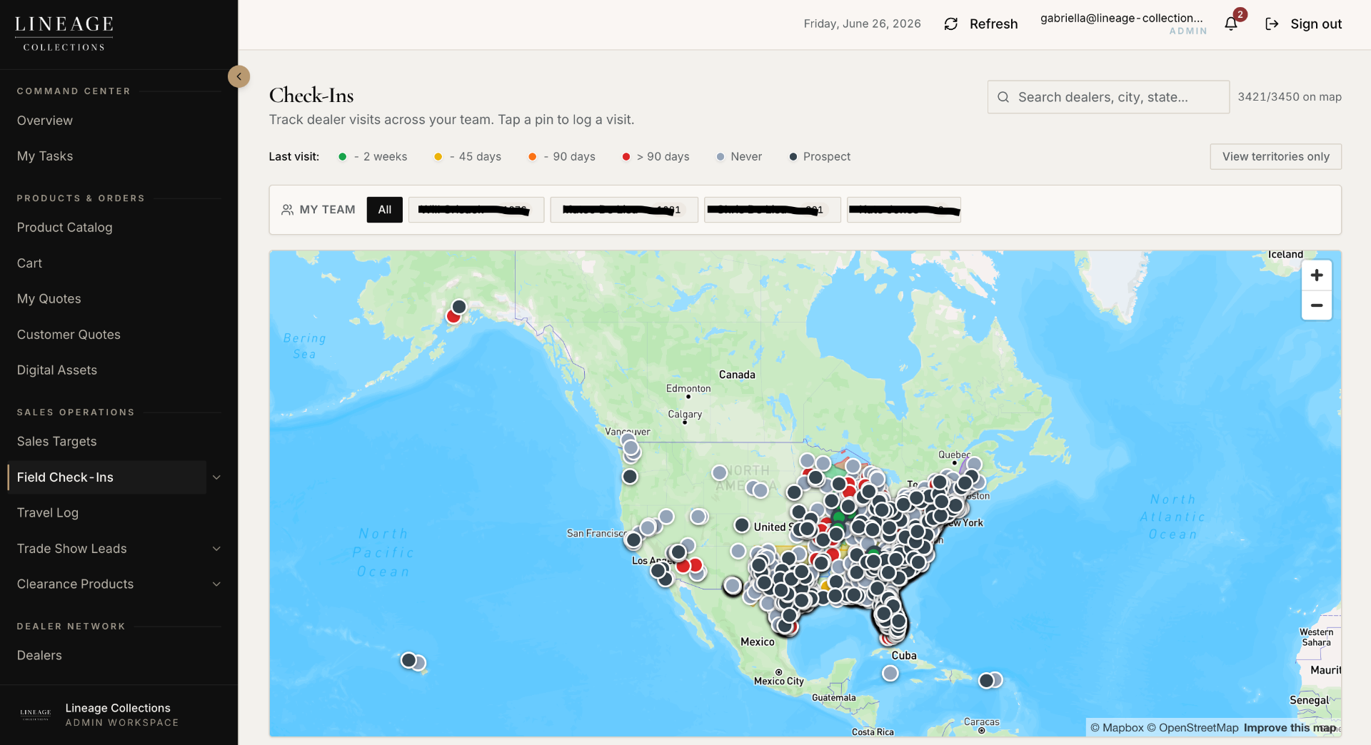 Field check-ins map